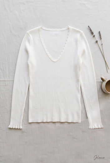 Marguerite - Top Blanc manches longues maille