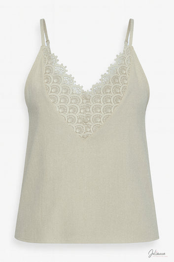 Marie – Débardeur réversible brodé en lin mélangé beige