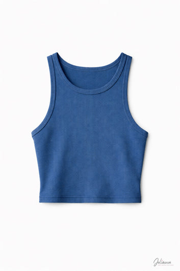 Milo - Crop top côtelé stretch bleu jeans