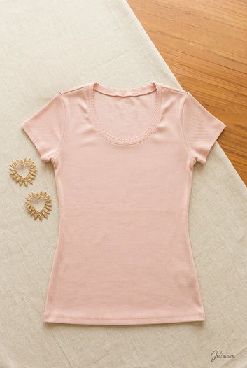Myli -  Top côtelé manche courte rose Poudré