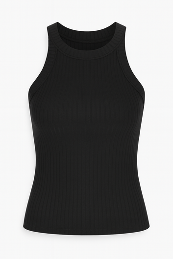 Top Noémie – Débardeur noir coton côtelé stretch grandes tailles