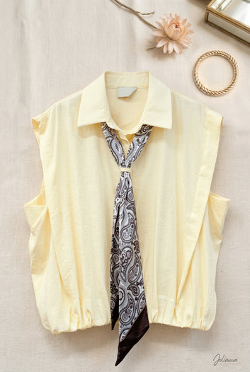 Séralya – Top jaune chic foulard imprimé cachemire