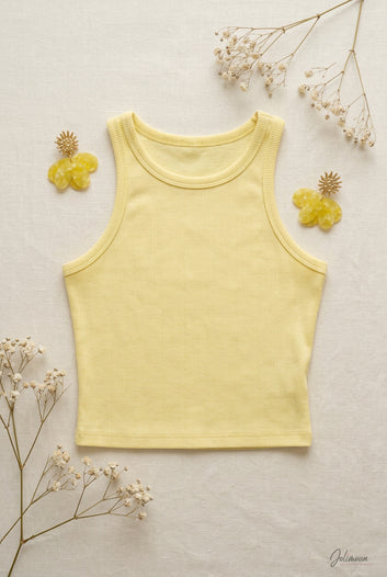 Milo - Crop top côtelé stretch jaune pastel
