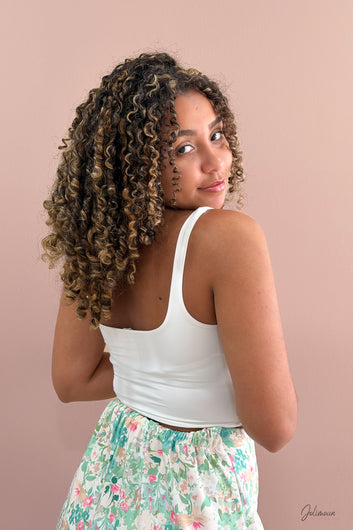 Sienna - Top court blanc col carré en jersey extensible