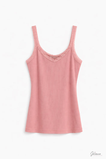 Astrid - Débardeur rose dentelle fine col V