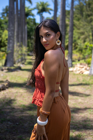 Fidji - Top terracotta dos nu volants froncés