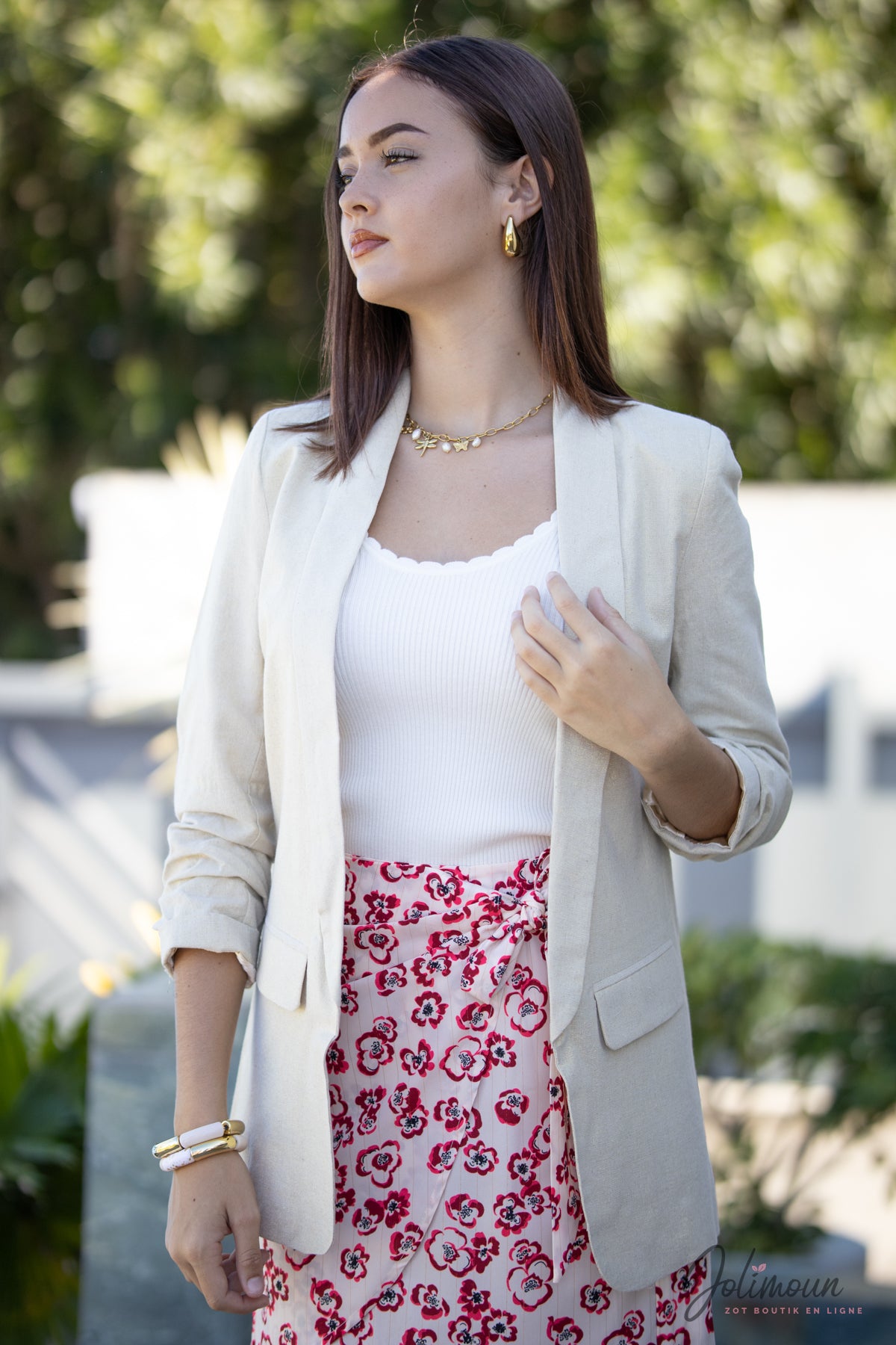 Sandrine- Veste Blazer légèrement pailleté en lin mélangé