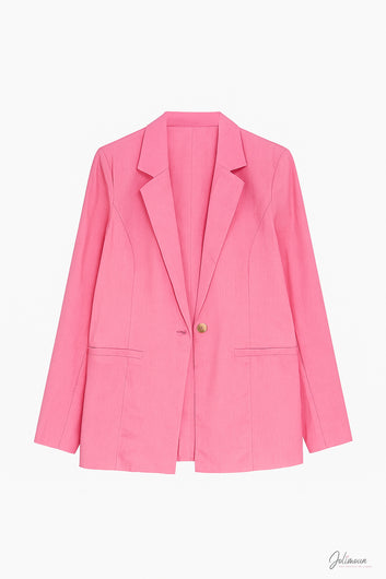 Amandine – Blazer rose vif coton lin coupe droite