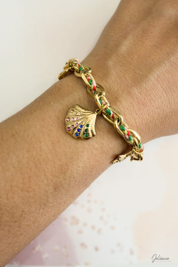 Marina – Bracelet chaîne dorée cordon tressé pampilles coquillage étoile de mer