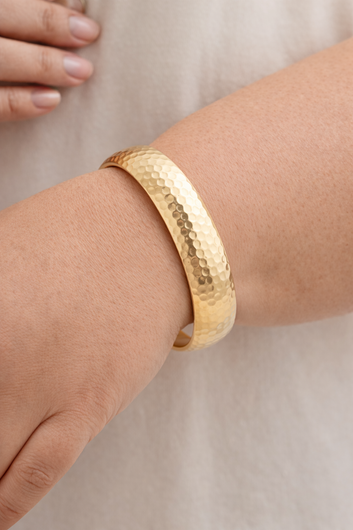 Bracelet jonc martelé doré – Jonc large acier inoxydable gros poignet