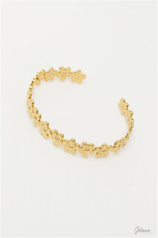 Malia-Bracelet jonc fleuri doré
