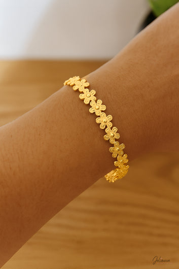 Malia-Bracelet jonc fleuri doré