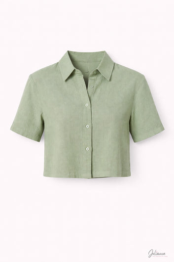Éva - Chemise courte vert col classique manches courtes