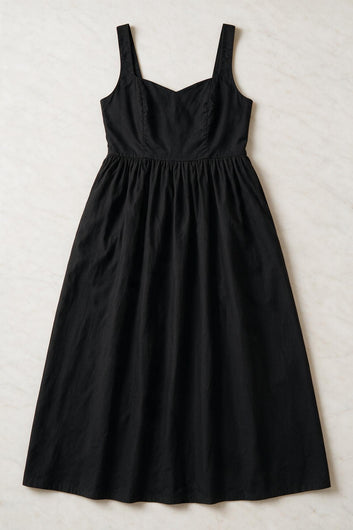 Alex - Robe longue noire en coton à larges bretelles