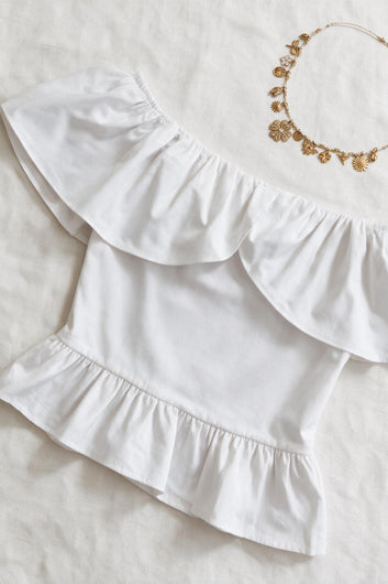 Kimy - Top bustier blanc volanté en coton