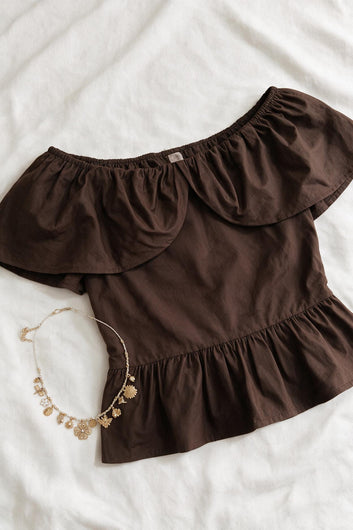 Kimy - Top bustier marron volanté en coton