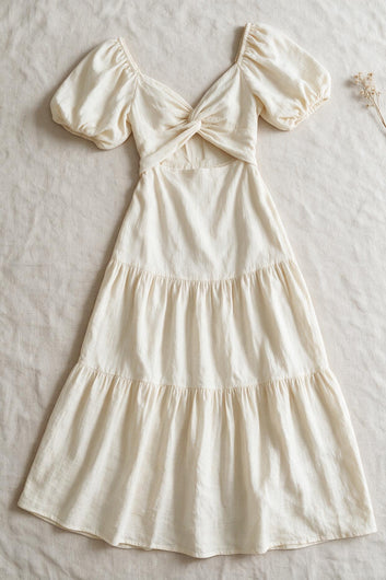 Élysia - Robe longue crème dos ouvert en coton