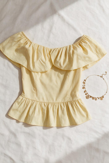Kimy - Top bustier jaune pastel volanté en coton