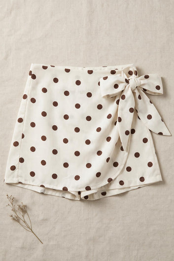 Léna - Jupe-short portefeuille écru à pois marrons