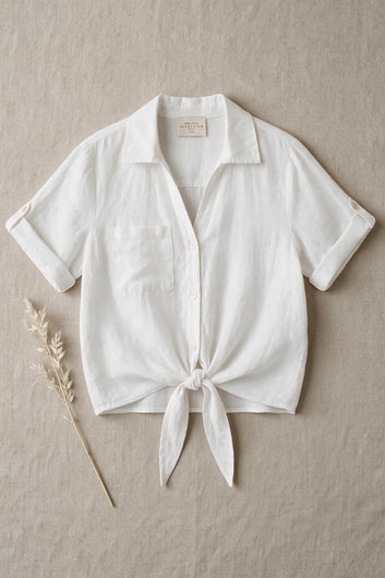 Deïna - Chemise blanche à nouer en lin