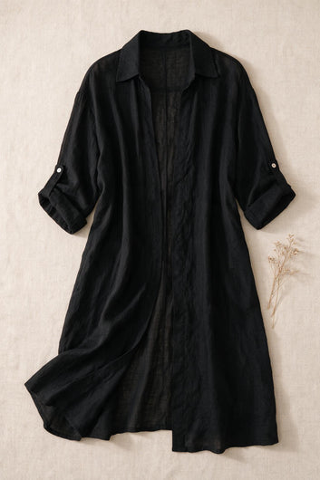 Alma - Gilet noir esprit chemise 100% lin