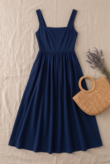 Valérie - Robe longue bleu marine avec noeud au dos