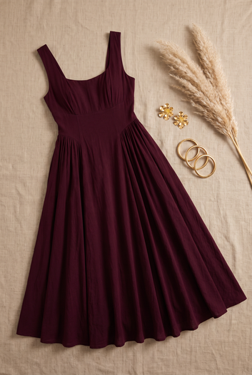 Nylia - Robe Longue patineuse avec noeud au dos bordeaux