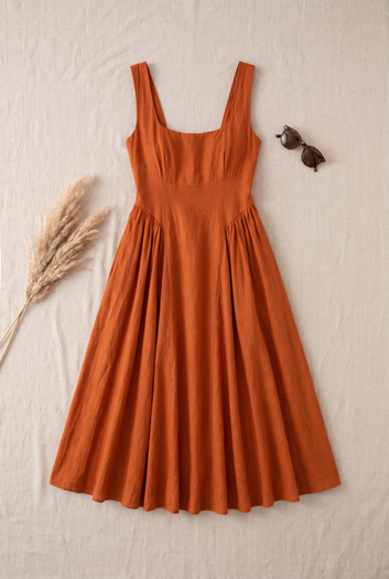 Nylia - Robe Longue patineuse terracotta dos noué