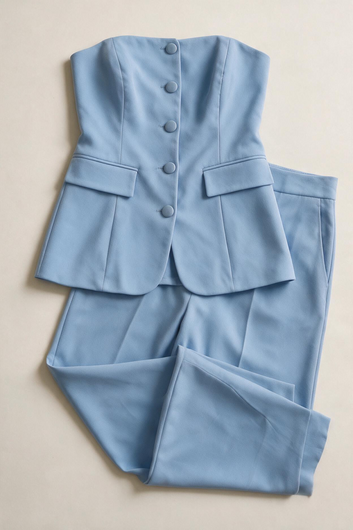 Mélissa – Ensemble bustier & pantalon Bleu ciel