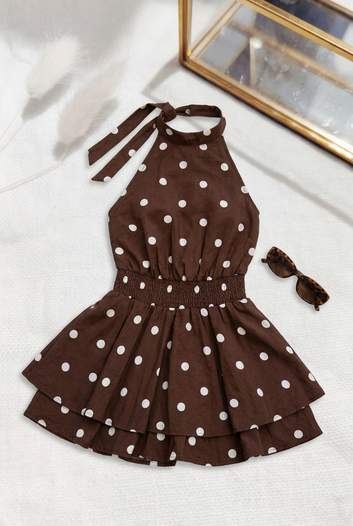 Calista - Robe courte à Pois Chocolat