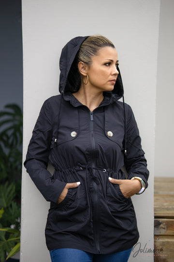 Veste imperméable - Coupe vent à capuche cintré noir