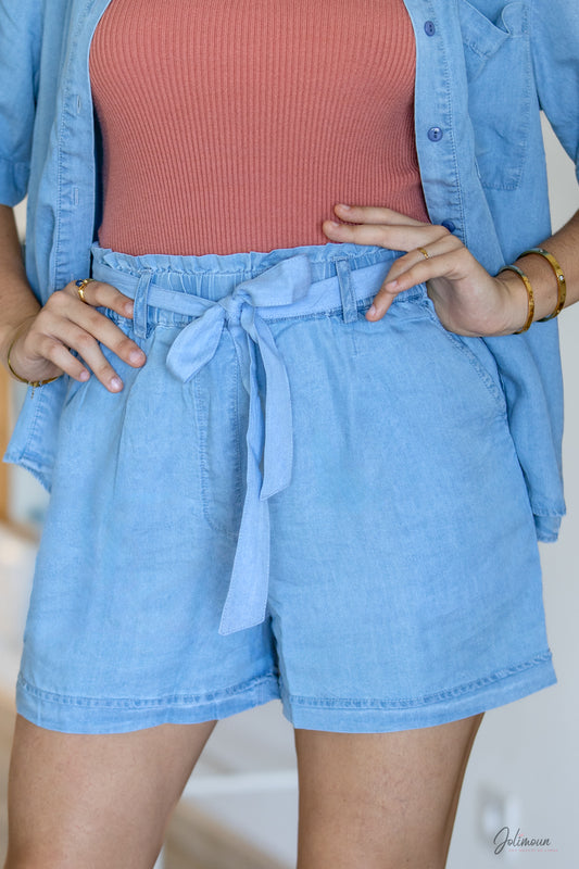 Noéline - Short en denim à nouer taille élastique