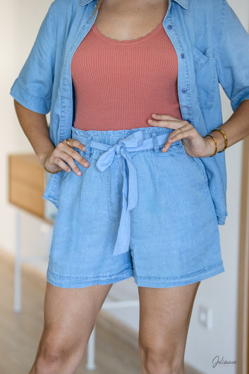 Noéline - Short en denim à nouer taille élastique