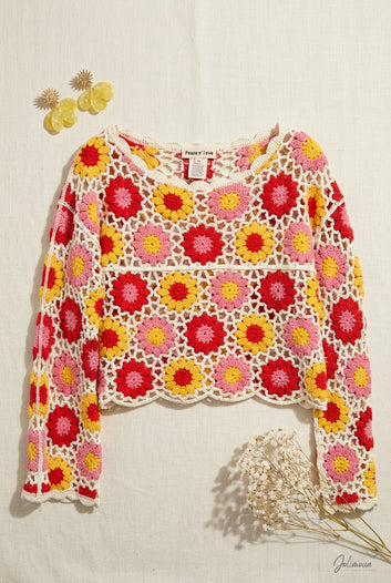 Sonya - Top Crochet motifs fleuris colorés