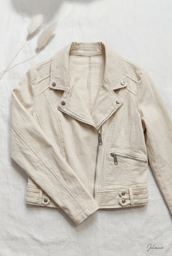 Amber- Veste biker beige en coton effet perfecto chic