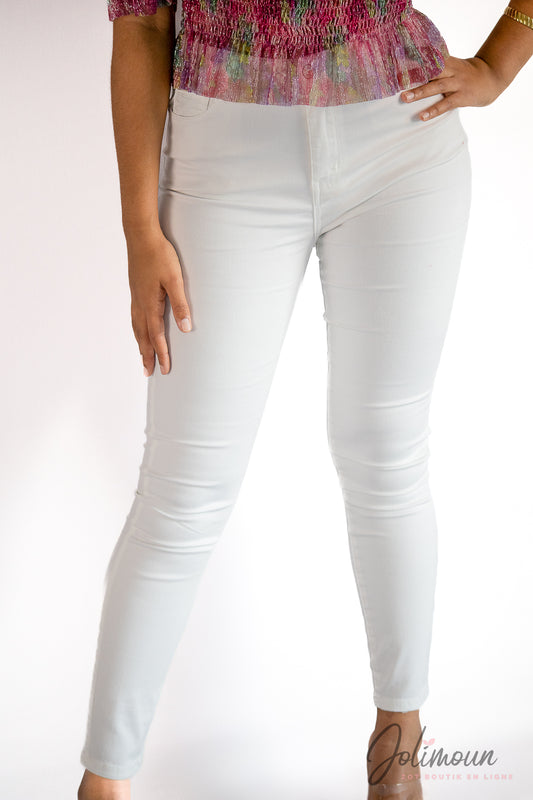 Sky- Jeans skinny Blanc taille haute