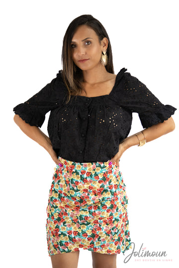 Maria - Top Noir broderie anglaise