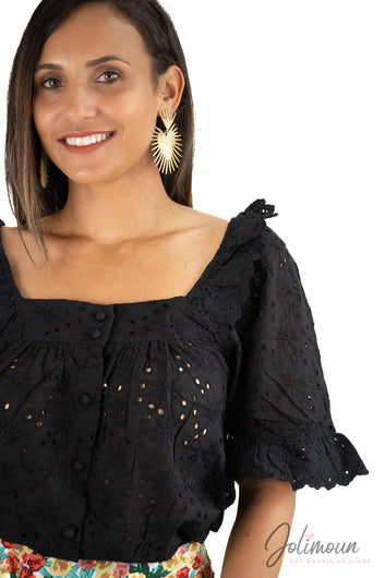 Maria - Top Noir broderie anglaise