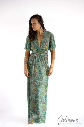 Loria - Robe habillée verte en Lurex