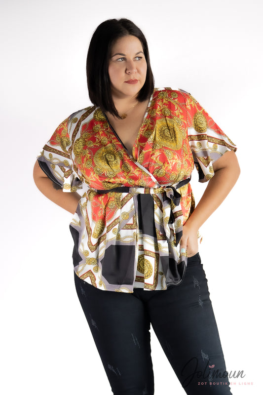 Paola - Top fluide cache coeur manche kimono