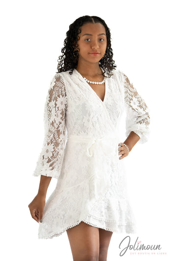 Katalia - Robe blanche en dentelle Manches longues