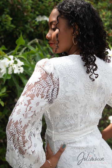 Katalia - Robe blanche en dentelle Manches longues